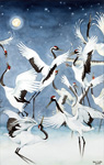 Red-crowned Cranes Triptych-Courtship