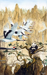 Red-crowned Cranes Triptych-Migration