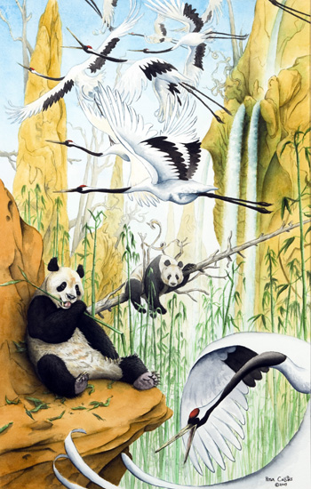 Red-Crowned Cranes and Pandas